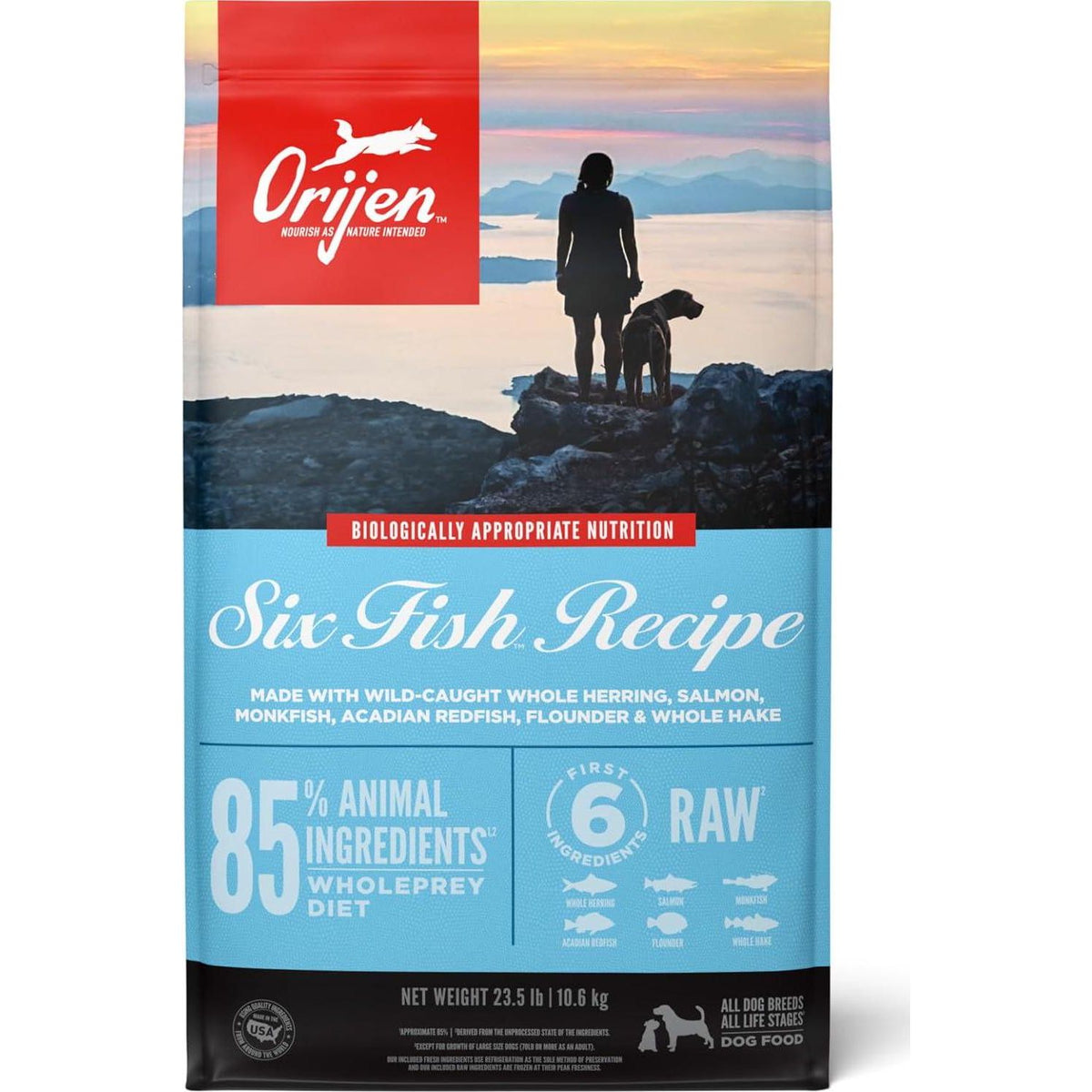 ORIJEN Six Fish Dry Dog Food, Grain Free And Chicken Free Dog Food, Fresh Or Raw Ingredients, 23.5lb,