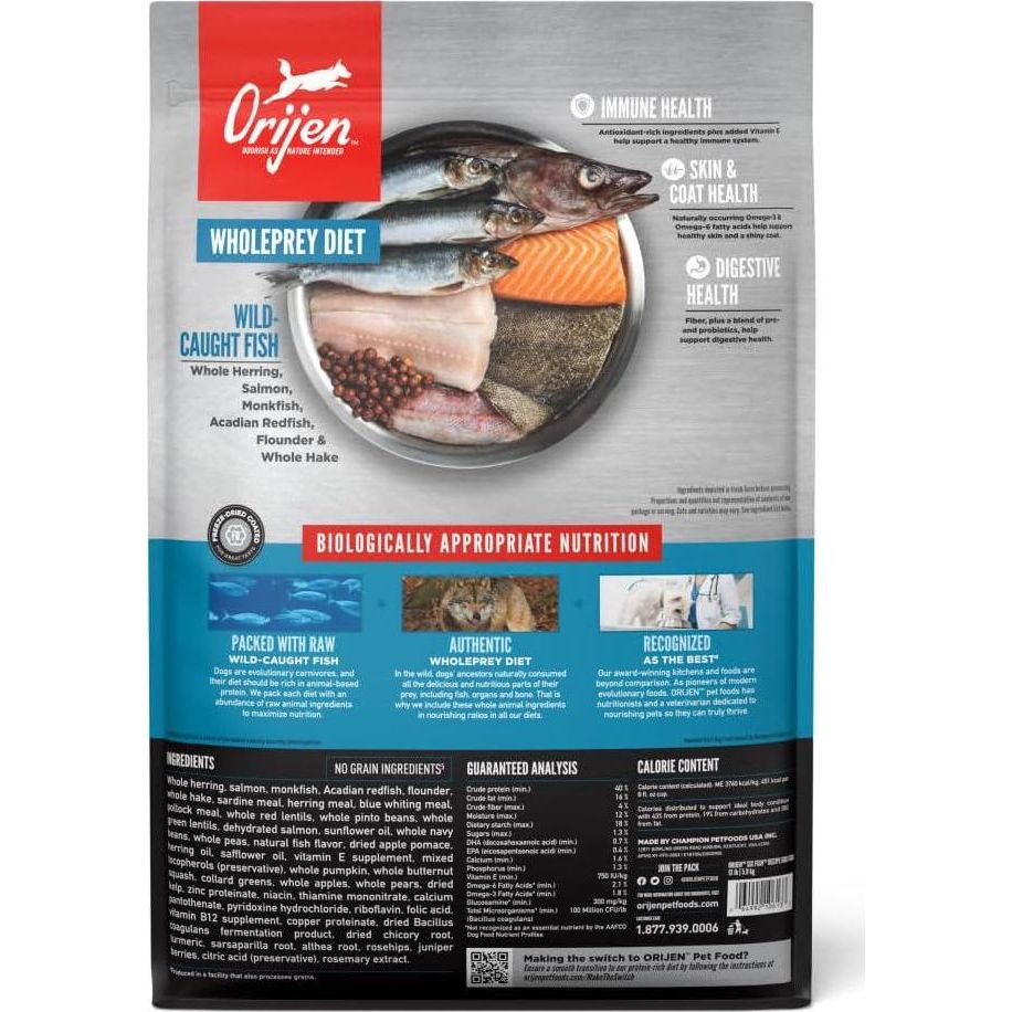 ORIJEN Six Fish Dry Dog Food, Grain Free And Chicken Free Dog Food, Fresh Or Raw Ingredients, 13lb,
