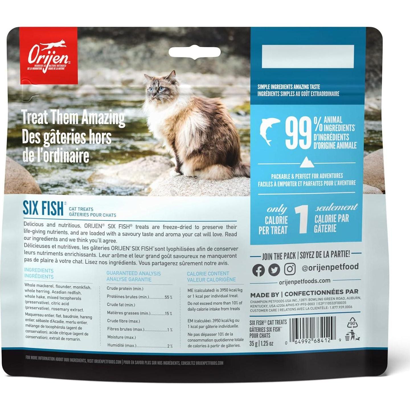 ORIJEN Six Fish Freeze Dried Cat Treats, Grain Free Treats For Cats, Raw Animal Ingredients, 1.25oz,
