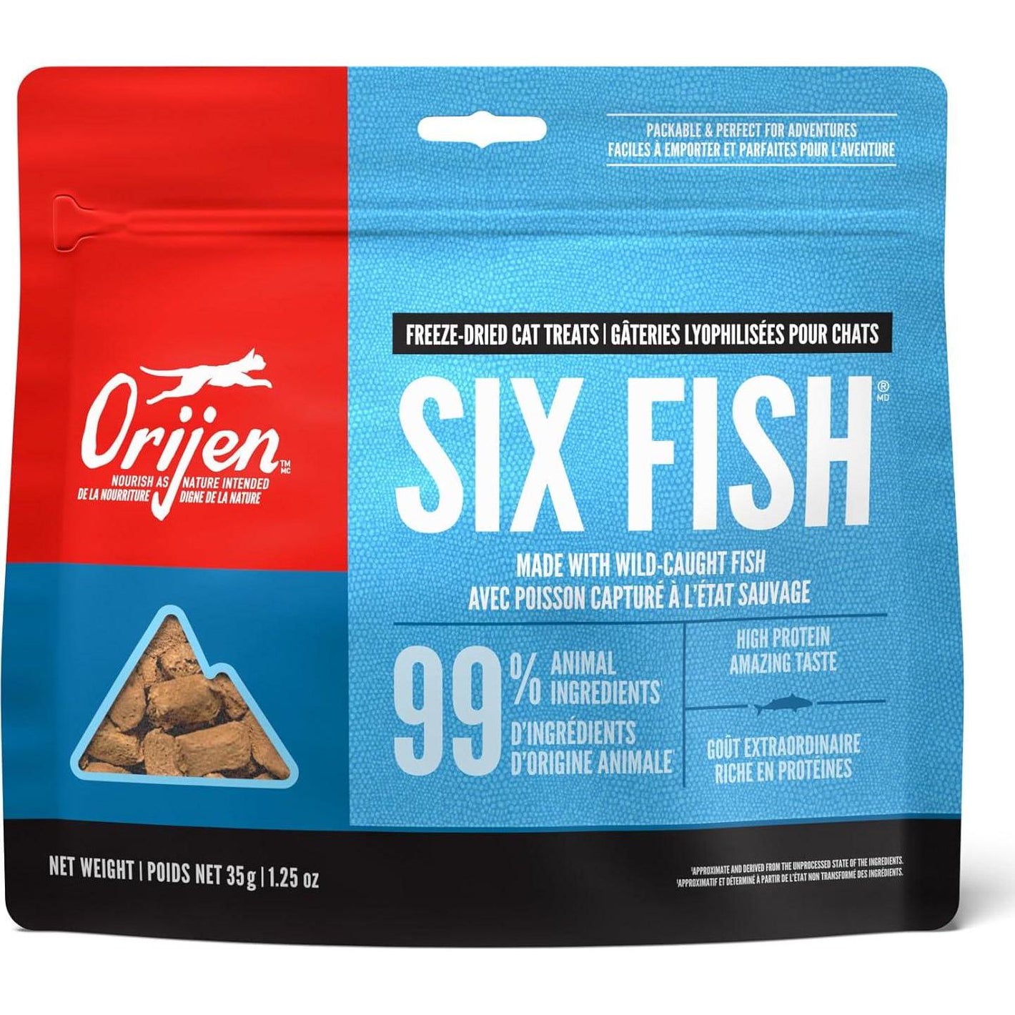 ORIJEN Six Fish Freeze Dried Cat Treats, Grain Free Treats For Cats, Raw Animal Ingredients, 1.25oz,