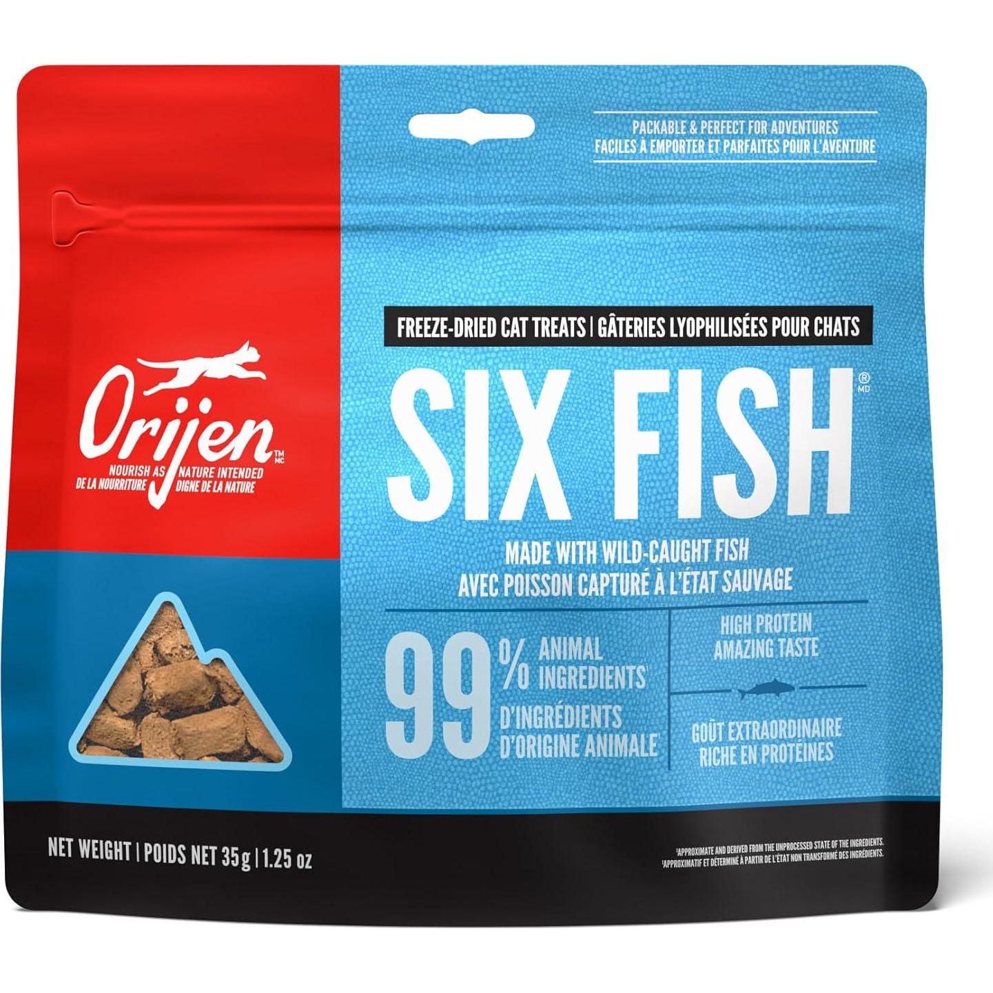 ORIJEN Six Fish Freeze Dried Cat Treats, Grain Free Treats For Cats, Raw Animal Ingredients, 1.25oz,
