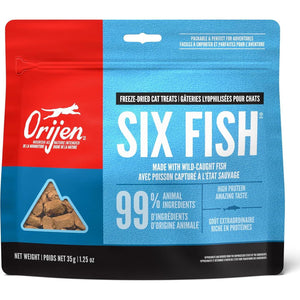ORIJEN Six Fish Freeze Dried Cat Treats, Grain Free Treats For Cats, Raw Animal Ingredients, 1.25oz,