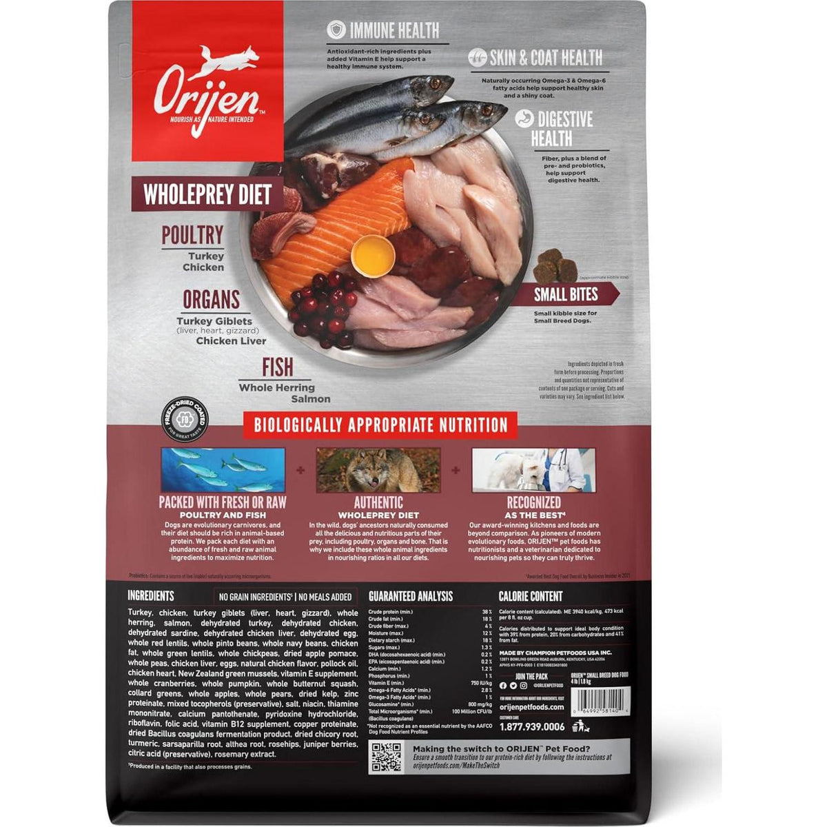 ORIJEN Small Breed Dry Dog Food, Grain Free Dry Dog Food For Small Breeds, Fresh Or Raw Ingredients, 4lb,