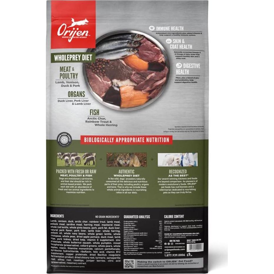 ORIJEN Tundra Dry Dog Food, Grain Free Dog Food, Fresh Or Raw Ingredients, 23.5lb,
