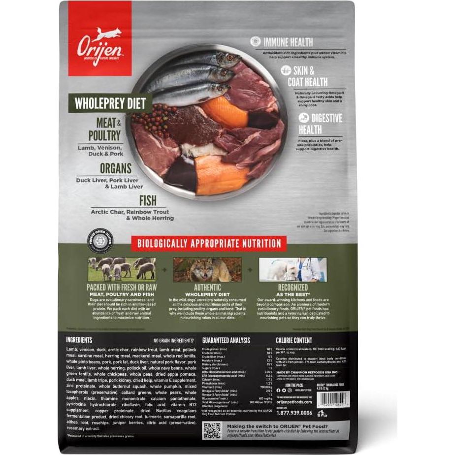 ORIJEN Tundra Dry Dog Food, Grain Free Dog Food, Fresh Or Raw Ingredients, 4.5lb,