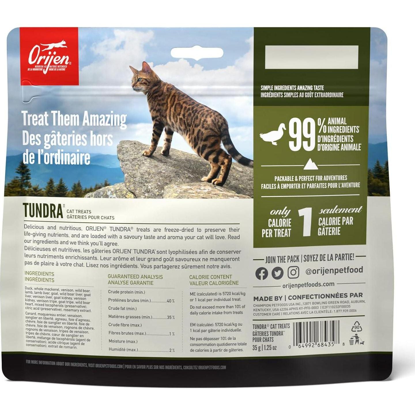 ORIJEN Tundra Freeze Dried Cat Treats, Grain Free Treats For Cats, WholePrey Ingredients, 1.25oz,
