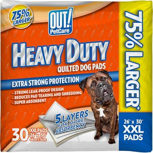 OUT PetCare XXL Puppy Pads 30 Count Heavy Duty 26 x 30 Inch Leak Proof Pee Pads for Potty Training and Indoor Use
