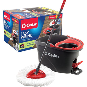 O-Cedar EasyWring Microfiber Spin Mop Bucket Floor Cleaning System, Red & Gray, Standard