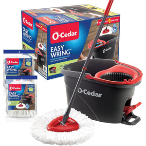 O-Cedar EasyWring Microfiber Spin Mop & Bucket Floor Cleaning System, 2 Extra Refills, Red & Gray