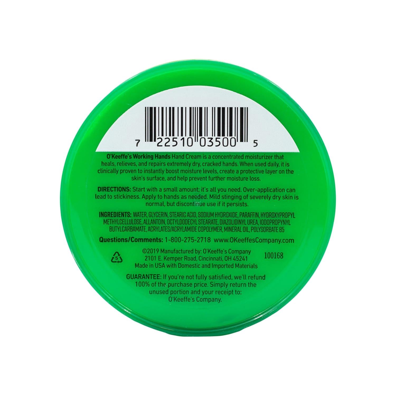 O'Keeffe's Working Hands Hand Cream For Extremely Dry; Cracked Hands; 3.4 Ounce Jar; (Pack 2),