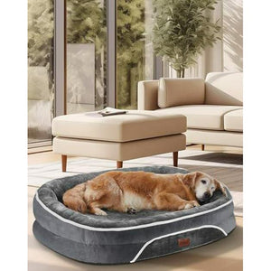 OhGeni Orthopedic Dog Bed Large 35 Inch Waterproof Pet Couch with Soft Foam and Washable Removable Cover Gray Color