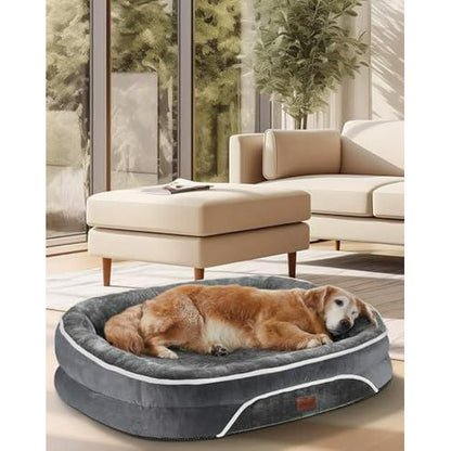 OhGeni Orthopedic Dog Bed Large 35 Inch Waterproof Pet Couch with Soft Foam and Washable Removable Cover Gray Color