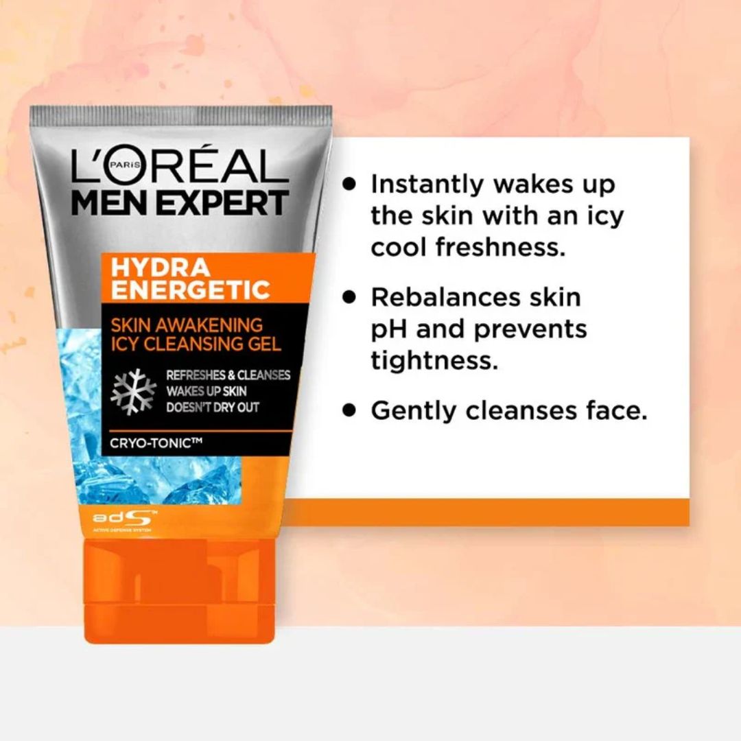 L'Oreal Paris Men Expert Hydra Energetic Skin Awakening Icy Cleansing Gel 100ml,8992304034534