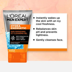 L'Oreal Paris Men Expert Hydra Energetic Skin Awakening Icy Cleansing Gel 100ml,8992304034534