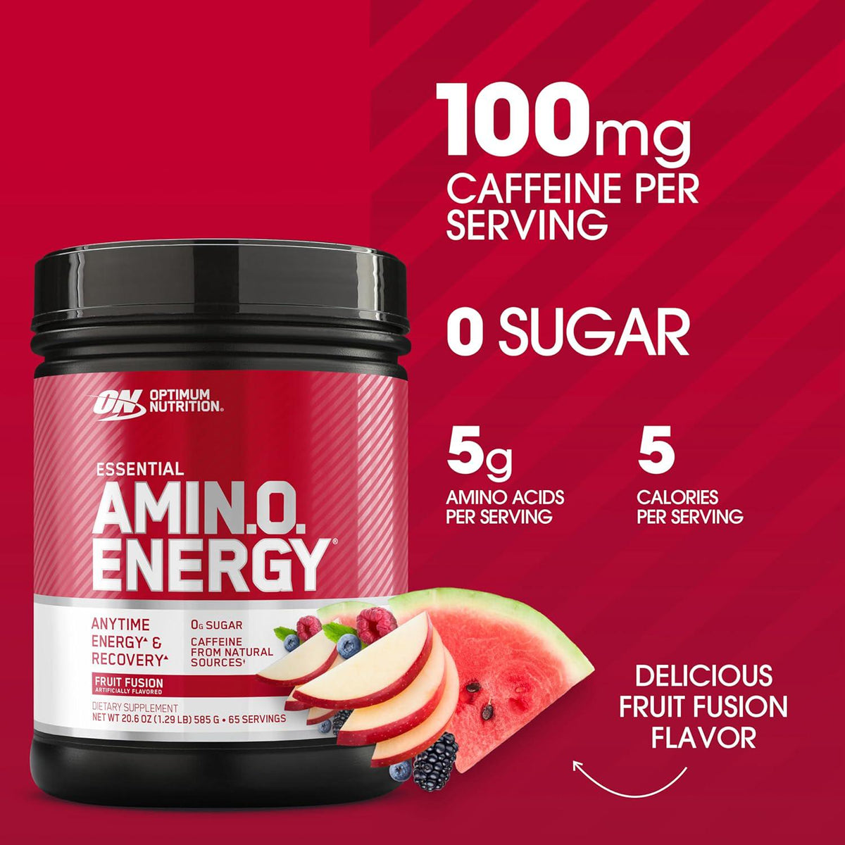 Optimum Nutrition Amino Energy Pre-Workout, Green Tea & BCAA Amino Acids, Keto-Friendly, Fruit Fusion Flavor, 65 Servings