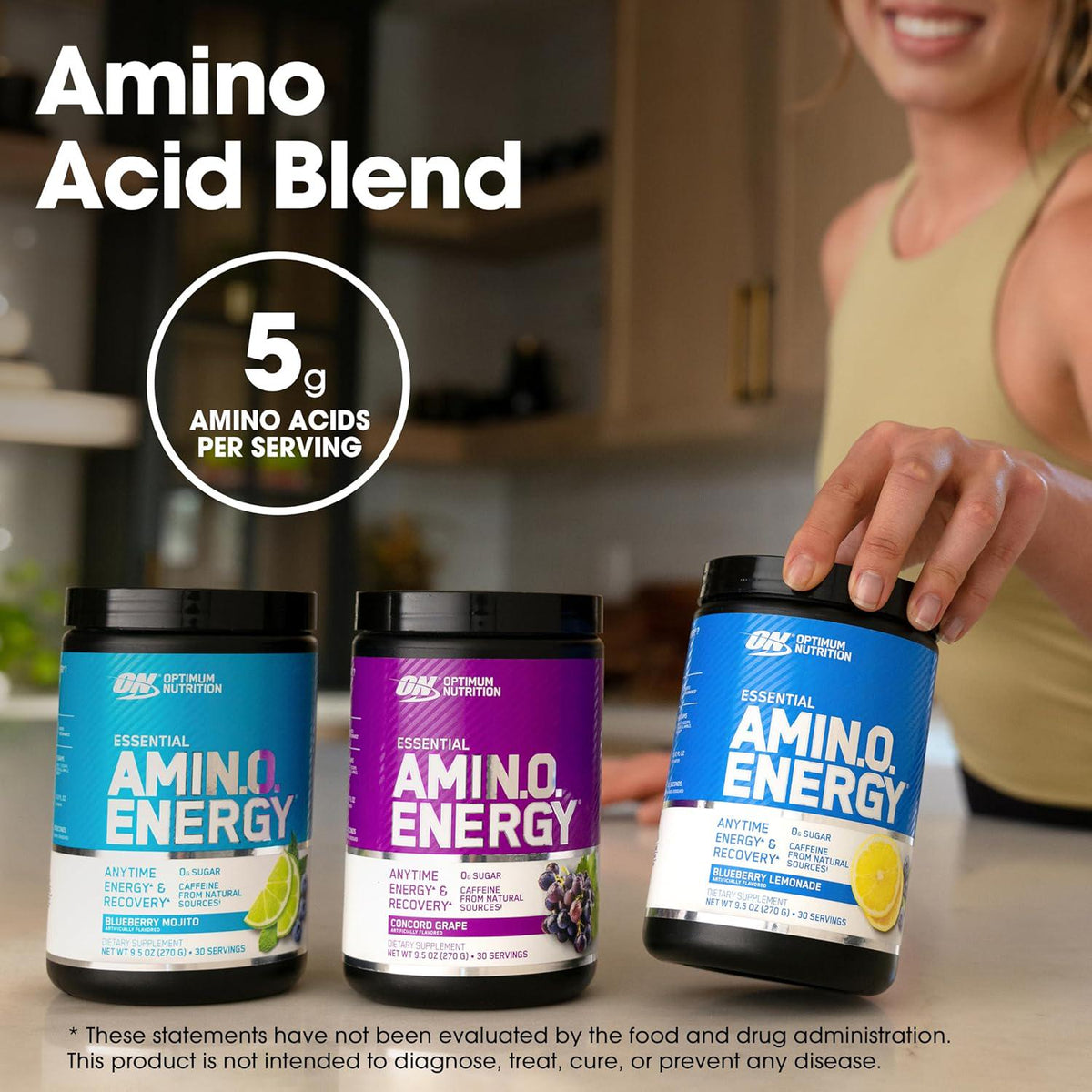 Optimum Nutrition Amino Energy Pre-Workout, Green Tea & BCAA Amino Acids, Keto-Friendly, Fruit Fusion Flavor, 65 Servings