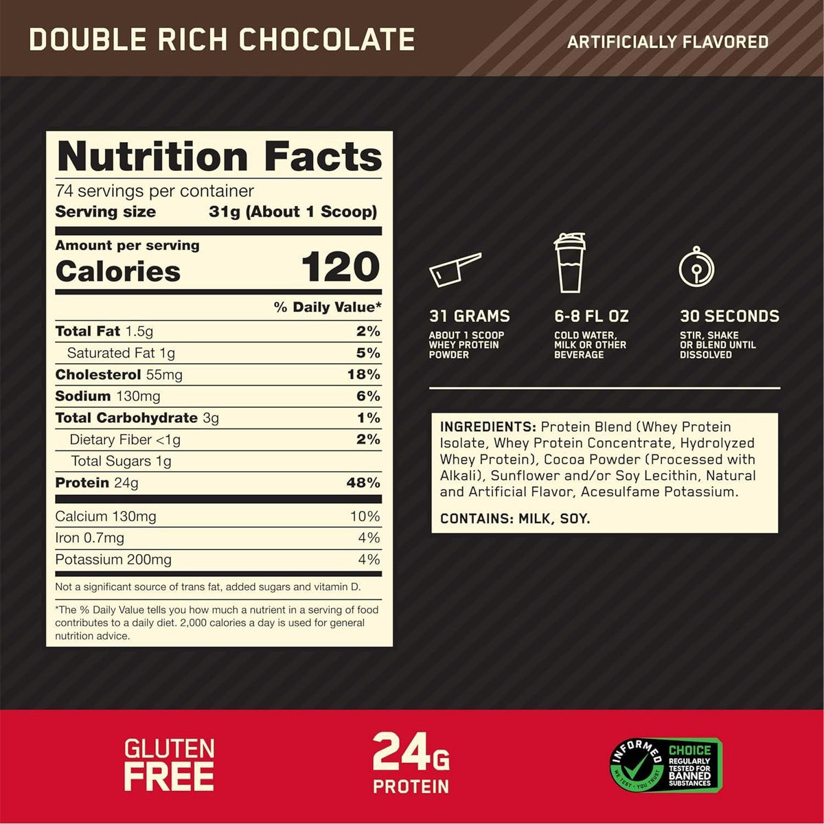 Optimum Nutrition Gold Standard Whey Protein Powder, Double Rich Chocolate, 5lb, Packaging May Vary