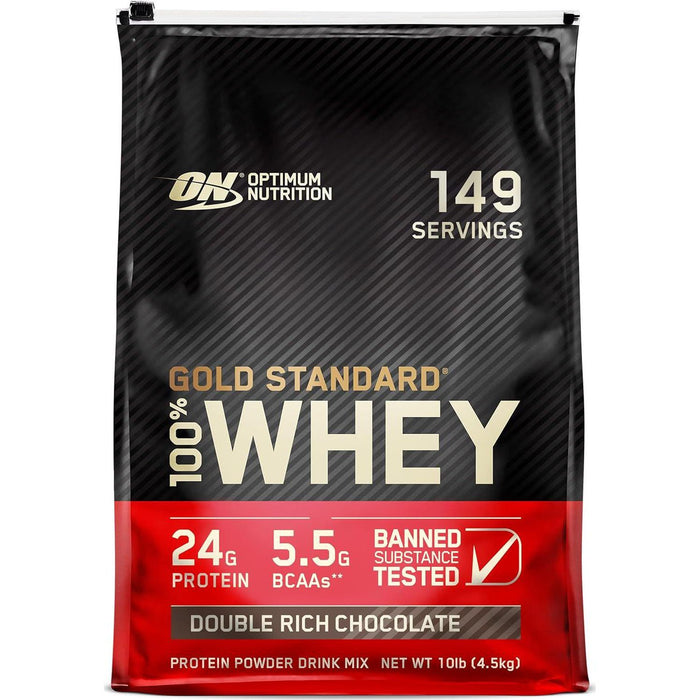 Optimum Nutrition Gold Standard Whey Protein, Double Rich Chocolate, 10lbs, Packaging May Vary