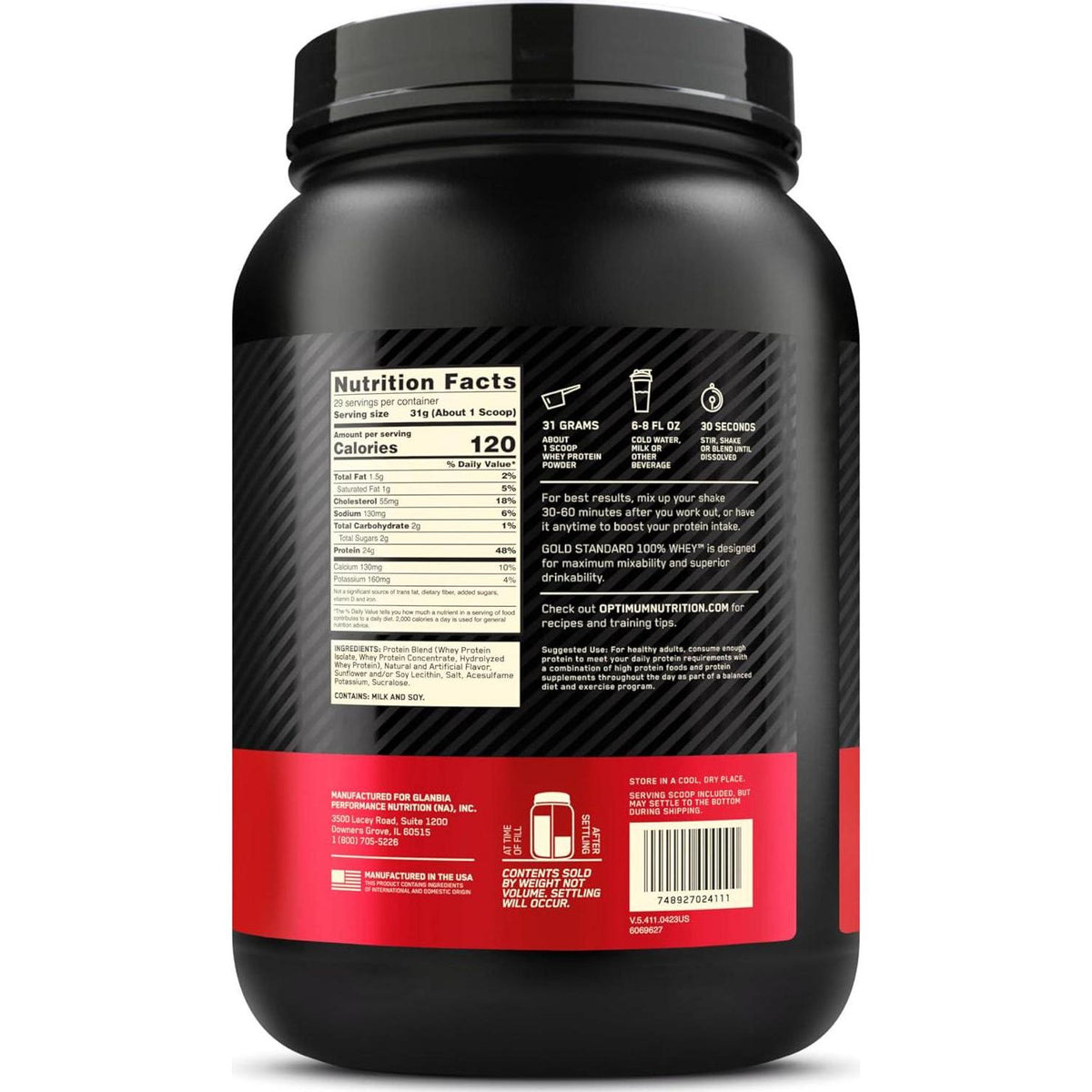 Optimum Nutrition Gold Standard Whey Protein Powder, French Vanilla Crème, 2lb, Packaging May Vary