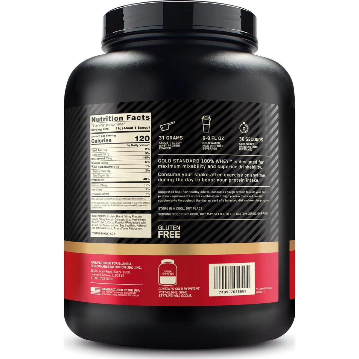 Optimum Nutrition Gold Standard Whey Protein Powder, Double Rich Chocolate, 5lb, Packaging May Vary