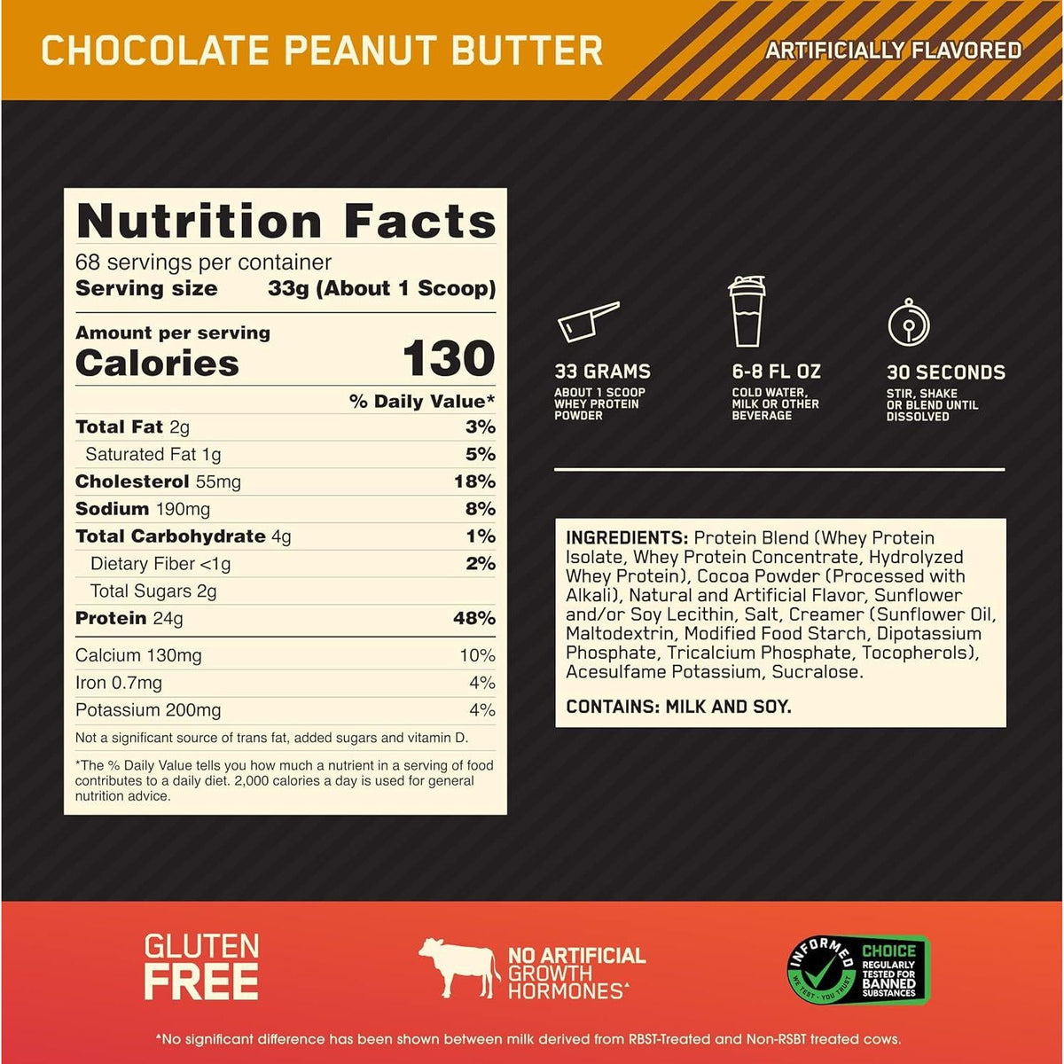 Optimum Nutrition Gold Standard Whey Protein, Chocolate Peanut Butter, 5 lbs, Packaging May Vary