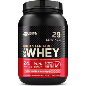 Optimum Nutrition Gold Standard Whey Protein Powder, Strawberry & Cream Flavors, 2 lb, Premium Quality Protein for Muscle Recovery