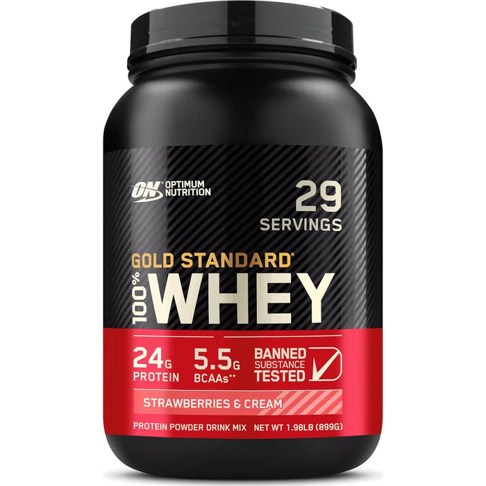 Optimum Nutrition Gold Standard Whey Protein Powder, Strawberry & Cream Flavors, 2 lb, Premium Quality Protein for Muscle Recovery
