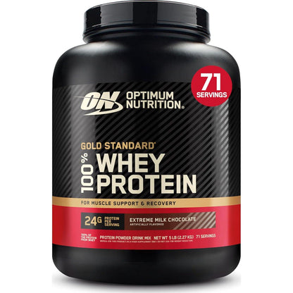 Optimum Nutrition Gold Standard 100% Whey Protein Powder, Extreme Milk Chocolate Flavor, 5 lb, Packaging May Vary, High-Quality Protein for Muscle Recovery