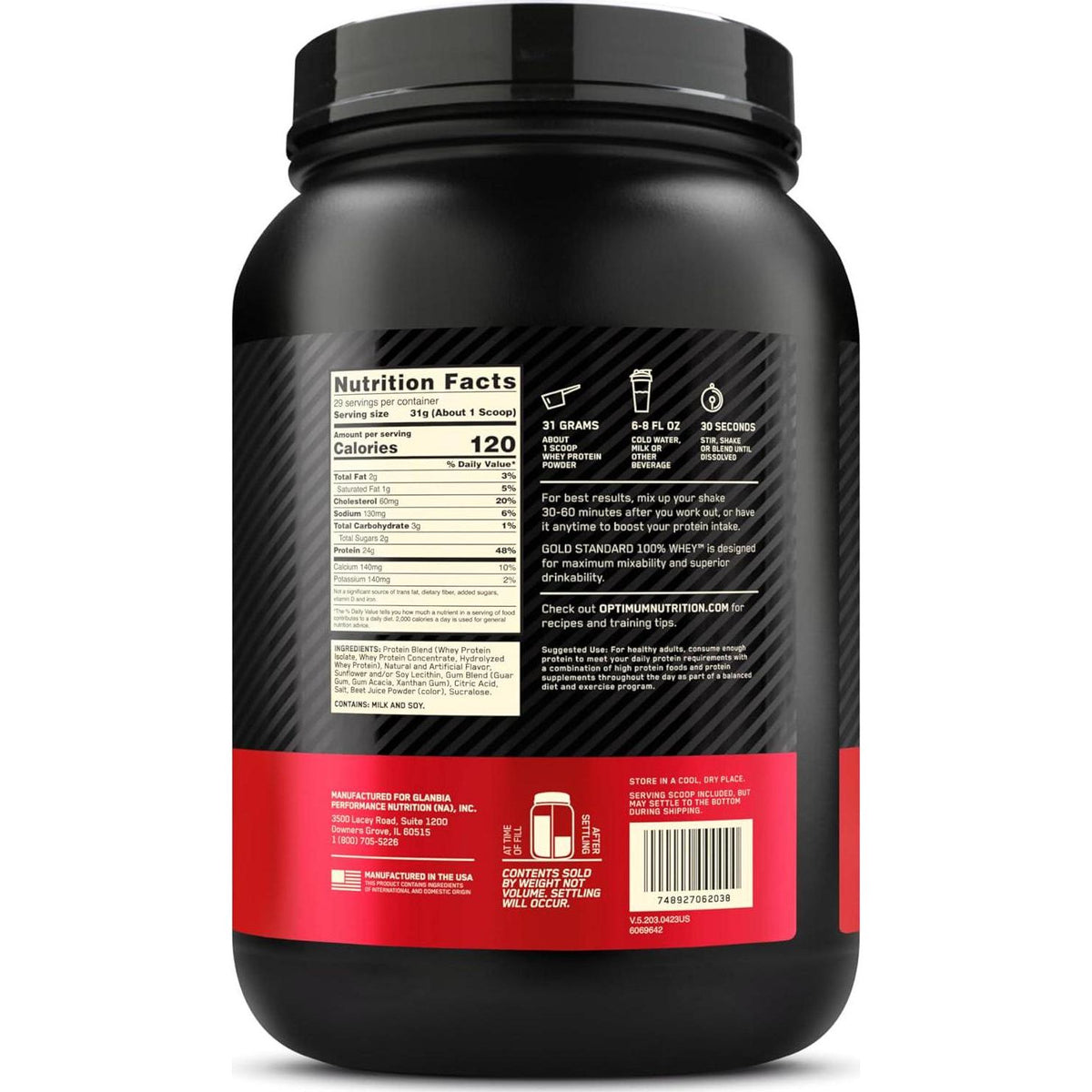 Optimum Nutrition Gold Standard Whey Protein Powder, Strawberry & Cream Flavors, 2 lb, Premium Quality Protein for Muscle Recovery
