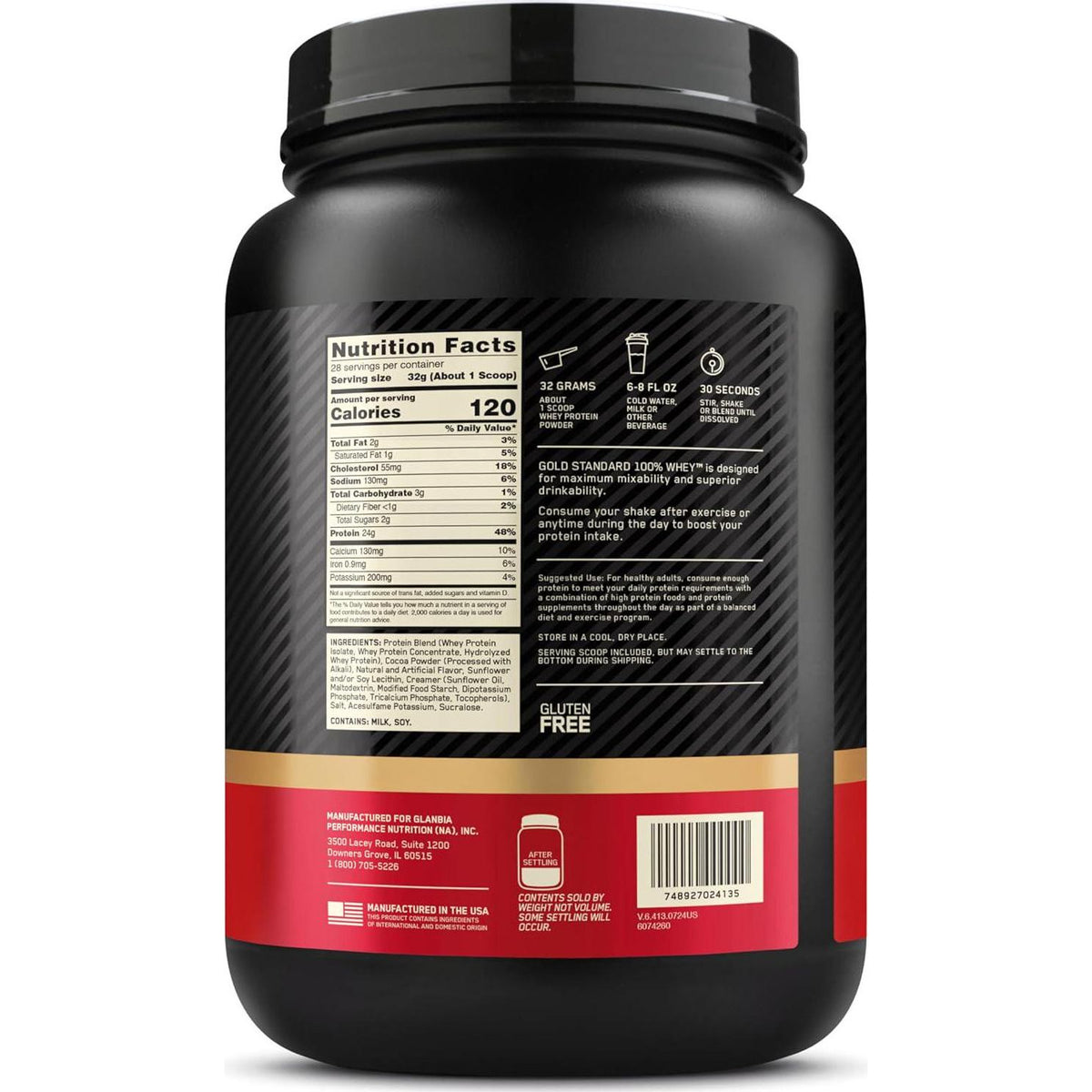 Optimum Nutrition Gold Standard 100% Whey Protein Powder, Extreme Milk Chocolate Flavor, 2 lb, High-Quality Protein for Muscle Recovery