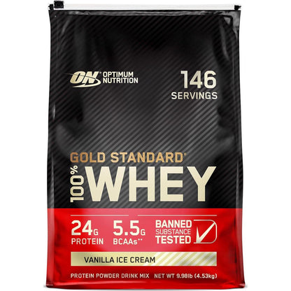 Optimum Nutrition Gold Standard 100% Whey Protein Powder, Vanilla Ice Cream Flavor, 10 lbs (Packaging May Vary)