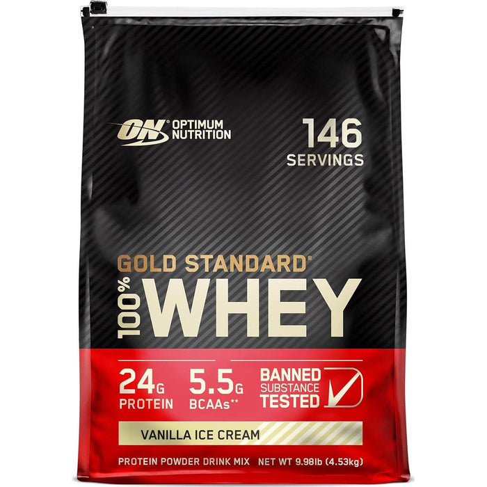 Optimum Nutrition Gold Standard 100% Whey Protein Powder, Vanilla Ice Cream Flavor, 10 lbs (Packaging May Vary)