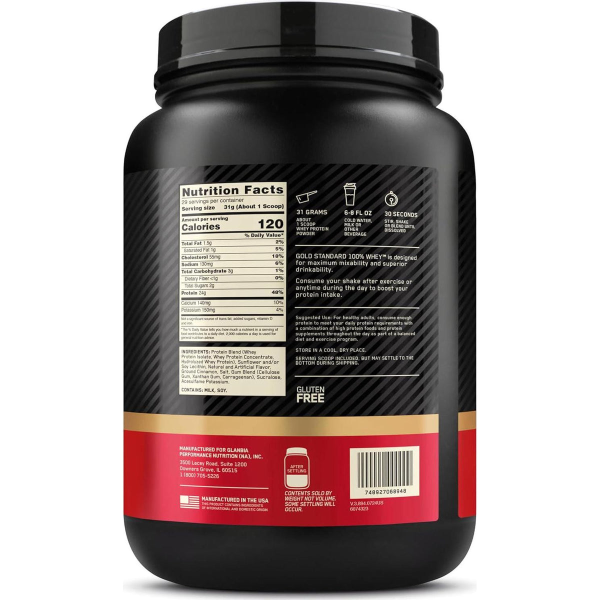 Optimum Nutrition Gold Standard 100% Whey Protein Powder, New Flavor Cinnamon Roll, 2lb, 1 Pack (Packaging May Vary)