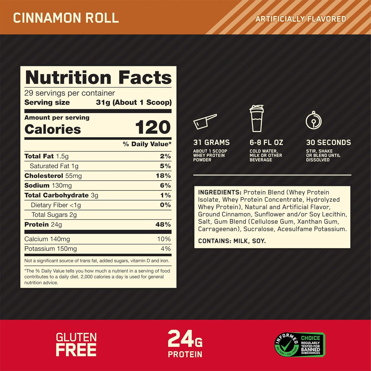 Optimum Nutrition Gold Standard 100% Whey Protein Powder, New Flavor Cinnamon Roll, 2lb, 1 Pack (Packaging May Vary)