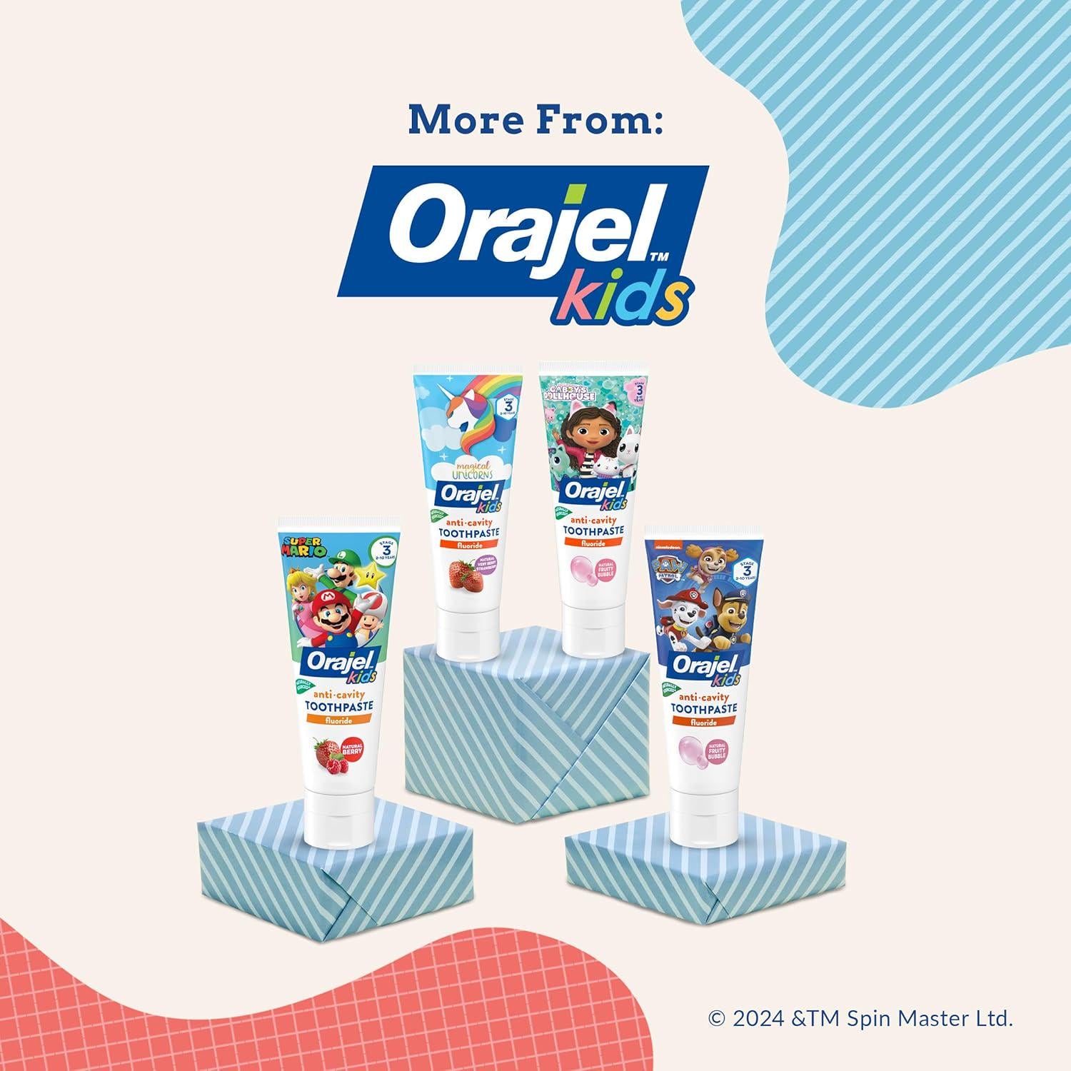 Orajel Kids Paw Patrol Anti-Cavity Fluoride Toothpaste, Natural Fruity Bubble Flavor, 4.2oz Tube,