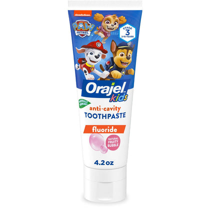 Orajel Kids Paw Patrol Anti-Cavity Fluoride Toothpaste, Natural Fruity Bubble Flavor, 4.2oz Tube,