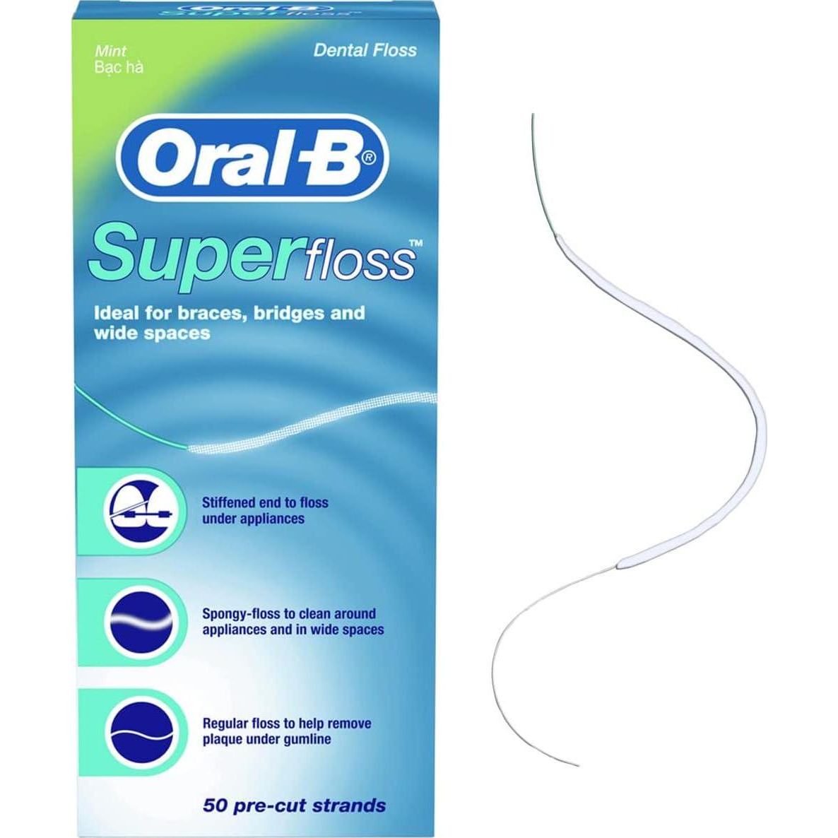 Oral-B Super Floss, Pre-Cut Strands, Dental Floss, Mint, 50 Count