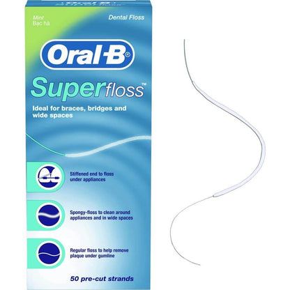 Oral-B Super Floss, Pre-Cut Strands, Dental Floss, Mint, 50 Count