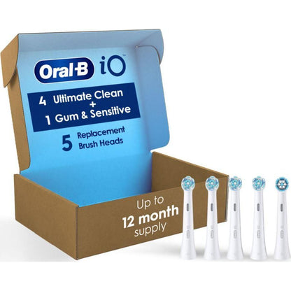 Oral-B Oral-B IO Ultimate Clean Replacement Brush Heads, 5 Count, 4 Ultimate Clean + 1 Gum And Sensitive White