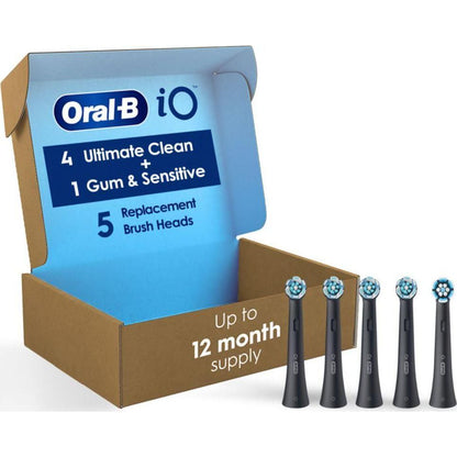 Oral-B IO Ultimate Clean Replacement Brush Heads, 5 Count, 4 Ultimate Clean & 1 Gum & Sensitive, Black