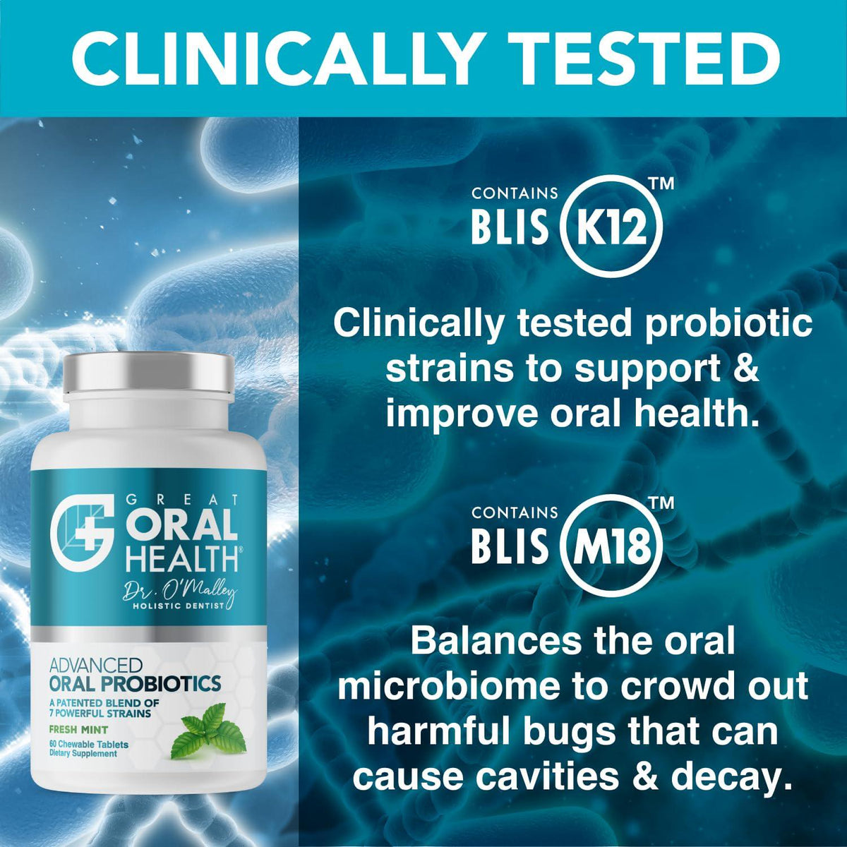 Oral Probiotics For Mouth Bad Breath Treatment For Adults: Dentist Formulated Advanced Oral Probiotics For Teeth And Gums With BLIS K12 M18-60 Chewable Oral Health Probiotics Supplement Tablets Mint,
