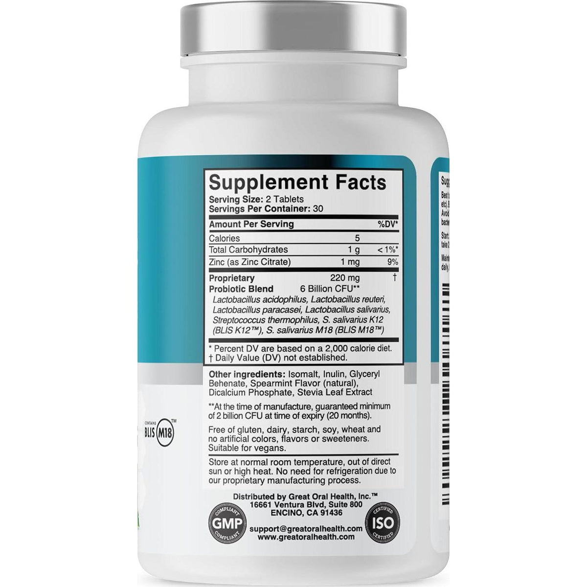 Oral Probiotics For Mouth Bad Breath Treatment For Adults: Dentist Formulated Advanced Oral Probiotics For Teeth And Gums With BLIS K12 M18-60 Chewable Oral Health Probiotics Supplement Tablets Mint,