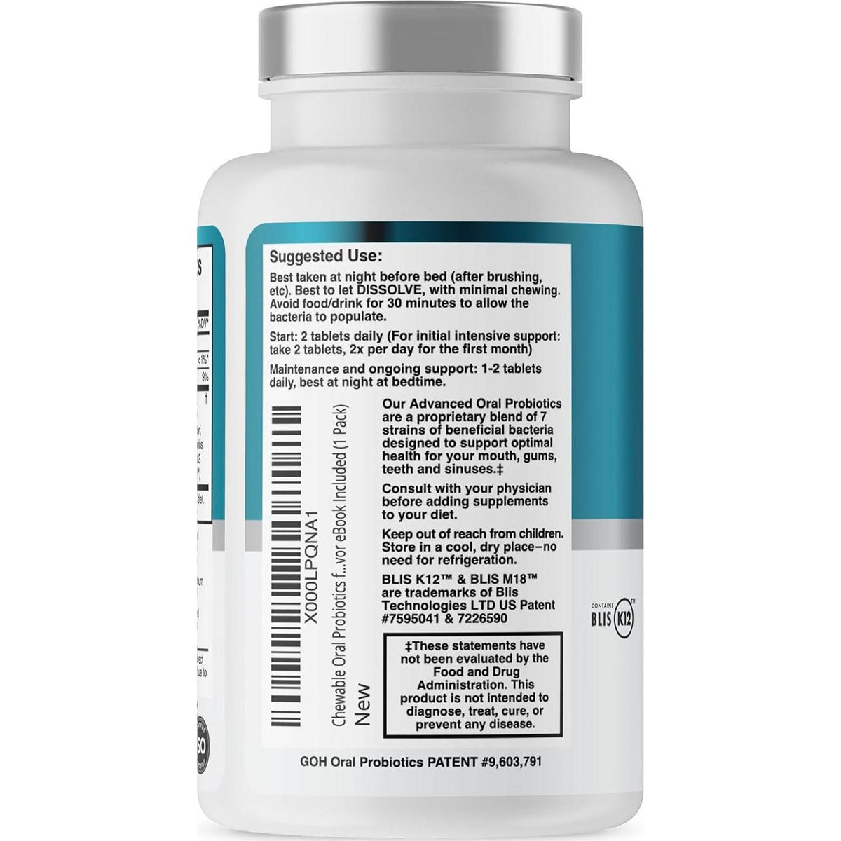 Oral Probiotics For Mouth Bad Breath Treatment For Adults: Dentist Formulated BLIS K12 M18 Advanced Oral Probiotics For Teeth And Gums, 60 Chewable Oral Health Probiotics Supplement Tablets (Mint 3pk),
