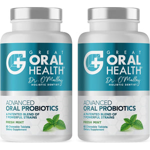 Oral Probiotics For Mouth Bad Breath Treatment For Adults: Dentist Formulated BLIS K12 M18 Advanced Oral Probiotics For Teeth And Gums, 60 Chewable Oral Health Probiotics Supplement Tablets (Mint 2pk),