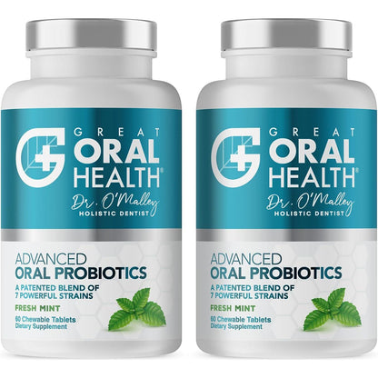 Oral Probiotics For Mouth Bad Breath Treatment For Adults: Dentist Formulated BLIS K12 M18 Advanced Oral Probiotics For Teeth And Gums, 60 Chewable Oral Health Probiotics Supplement Tablets (Mint 2pk),