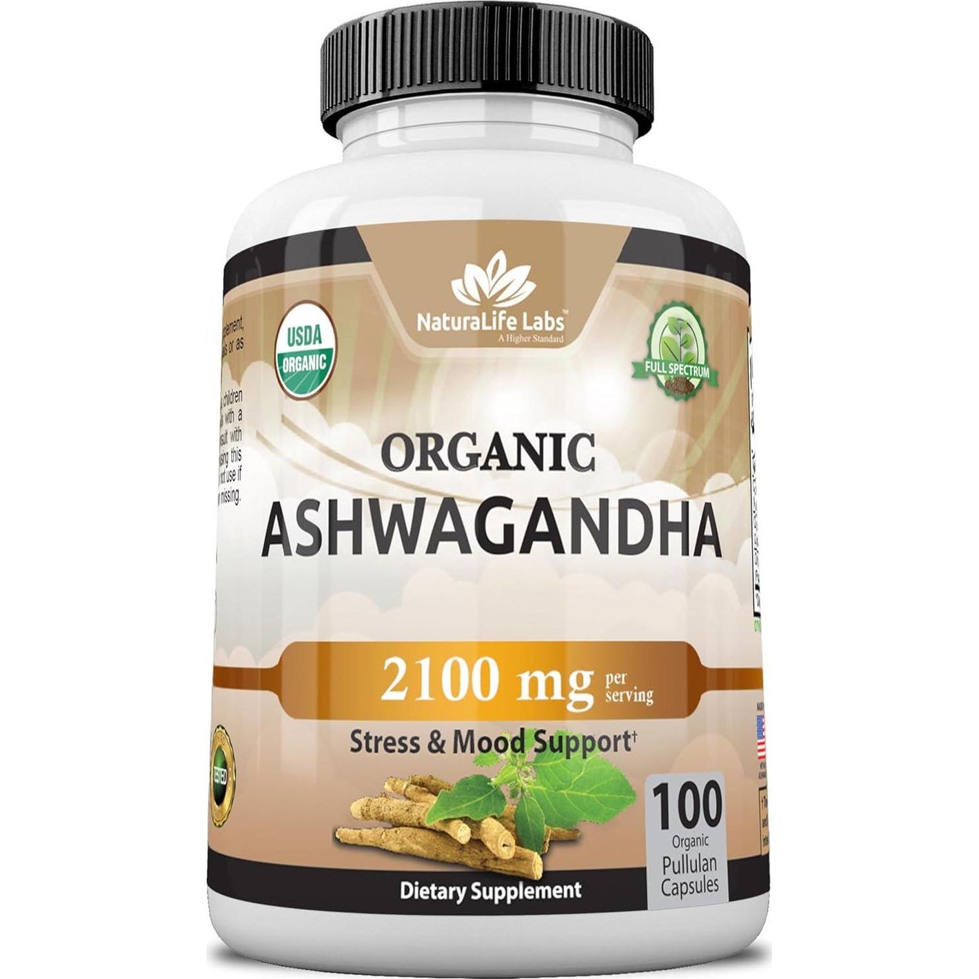 NaturaLife Labs Organic Ashwagandha 2,100 Mg - 100 Veggie Capsules Pure Organic Ashwagandha Powder And Root Extract - Stress Relief, Mood Enhancer