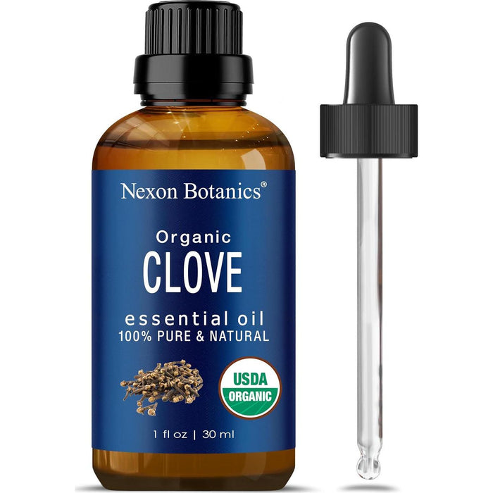 Nexon Botanics Organic Clove Essential Oil, 30ml, Pure Natural, Undiluted, for Toothache, Sore Muscles, Skin & Hair Care, 100% Pure Clove Bud Oil