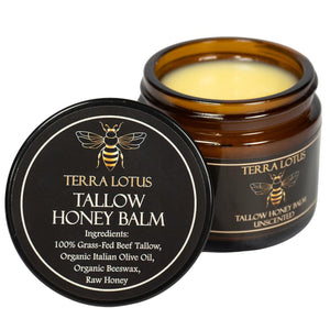 Terra Lotus Organic Grass-Fed Beef Tallow Balm With Raw Honey - Moisturizing Cream For Soft, Smooth Skin - Handmade All-Natural Moisturizer (2 Oz, Unscented)