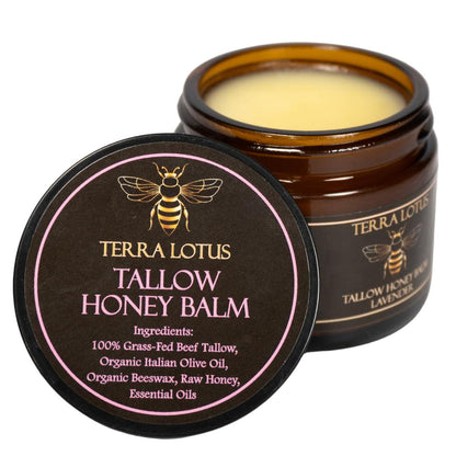 Terra Lotus Organic Grass-Fed Beef Tallow Balm With Raw Honey - Moisturizing Cream For Soft, Smooth Skin - Handmade All-Natural Moisturizer (2 Oz, Lavender)