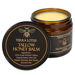 Terra Lotus Organic Grass-Fed Beef Tallow Balm With Raw Honey - Moisturizing Cream For Soft, Smooth Skin - Handmade All-Natural Moisturizer (2 Oz, Citrus)